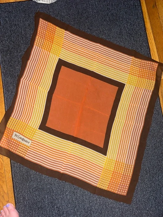 Yves Saint Laurent Brown, Orange & Yellow Graphic Silk Scarf - Picture 4 of 4